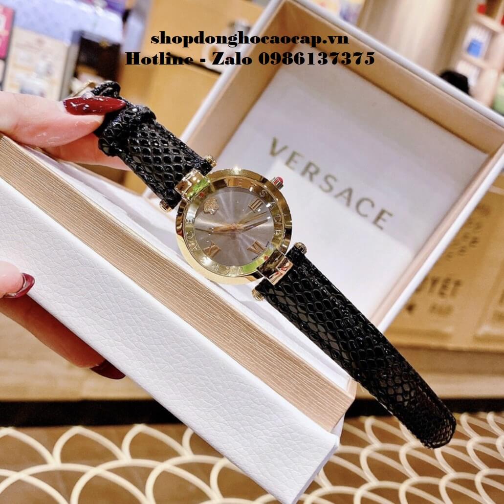 Đồng Hồ Versace Revive Nữ Dây Da Đen 35mm Mặt Xám Gold