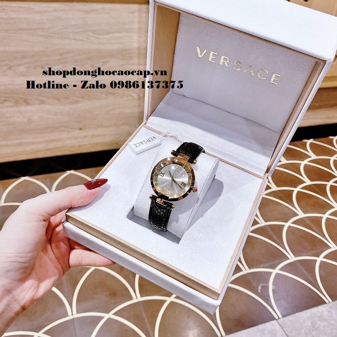 Đồng Hồ Versace Revive Nữ Dây Da Đen 35mm Mặt Xám Gold