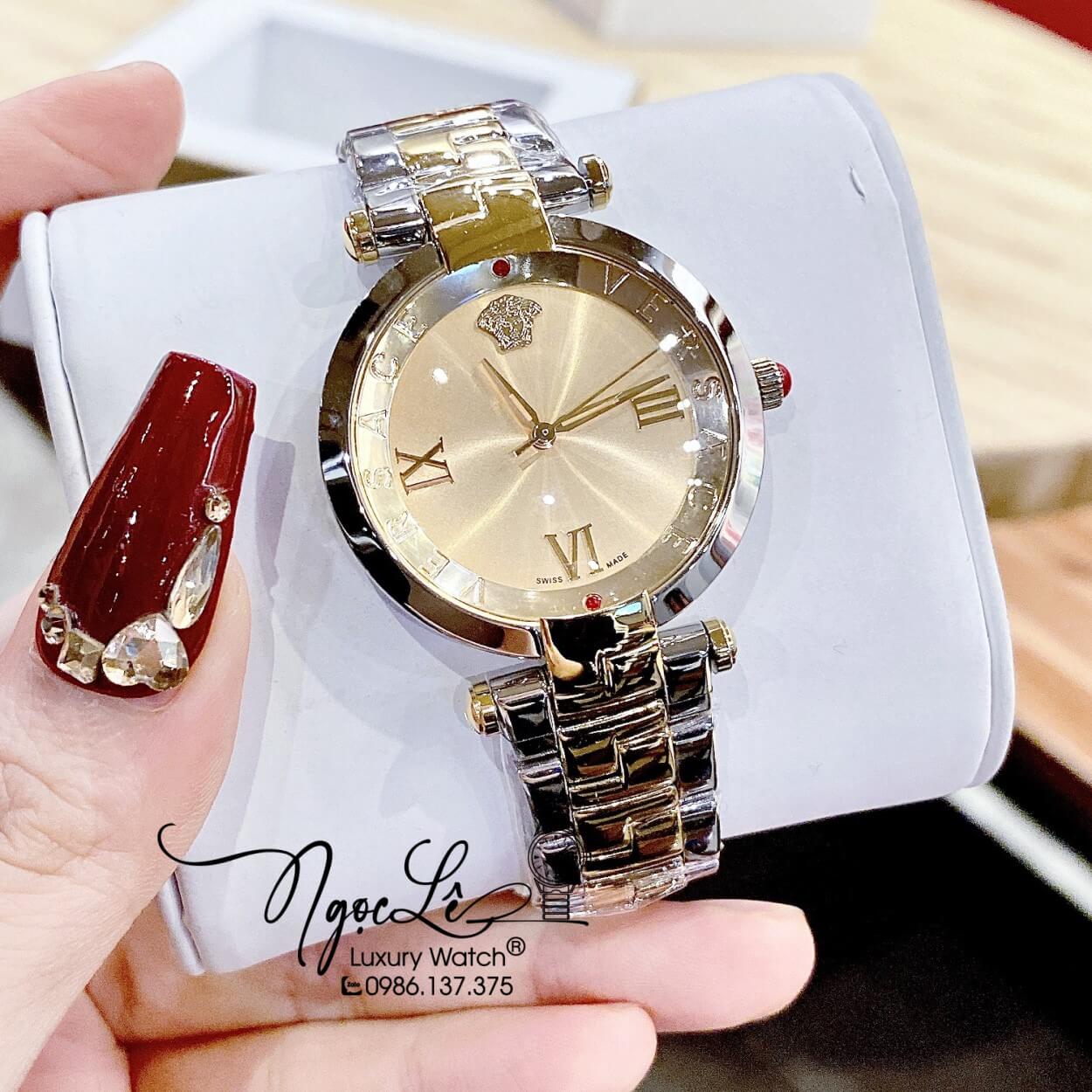 Đồng Hồ Nữ Versace Revive Dây Kim Loại Demi Vàng Mặt Vàng Size 35mm Máy Thụy Sỹ