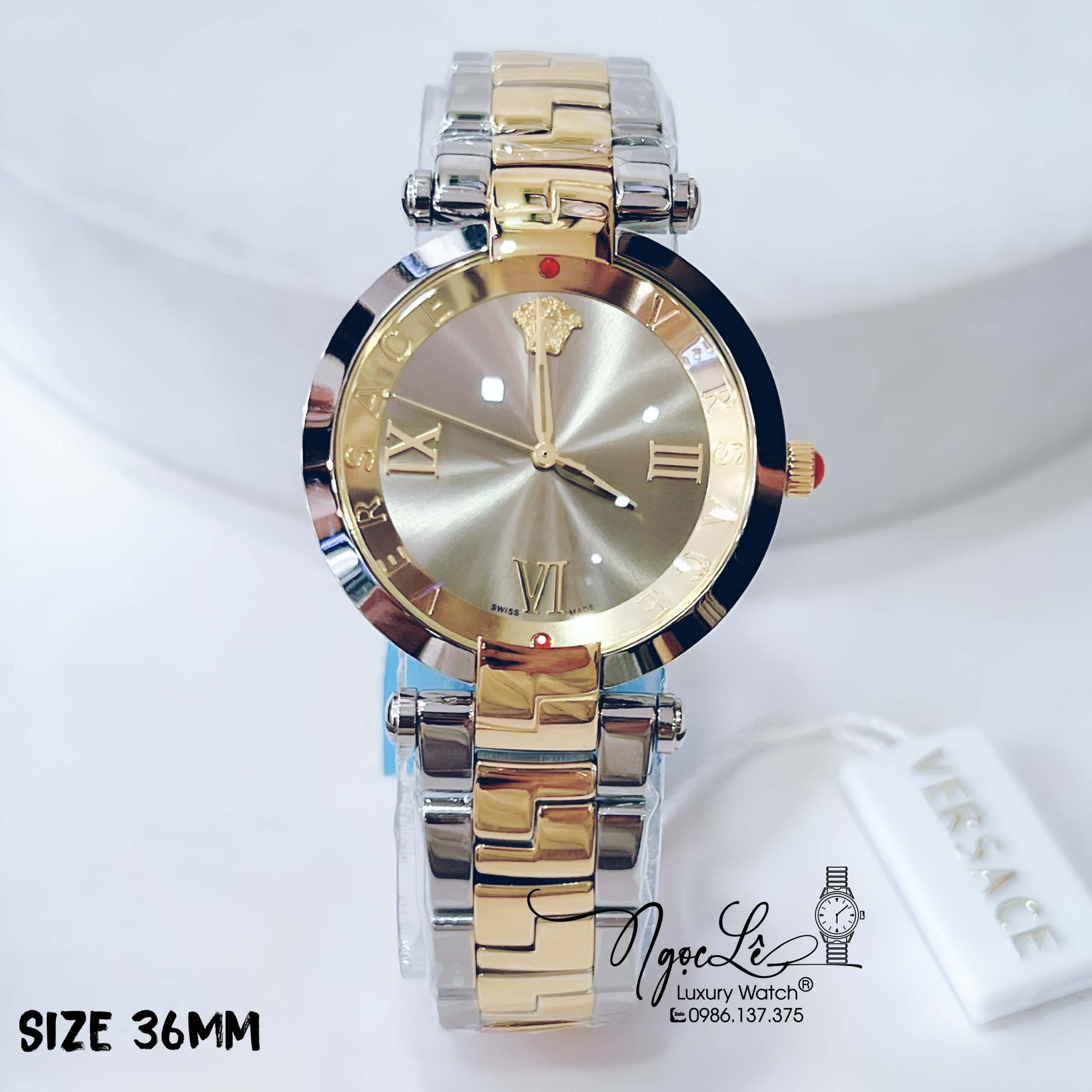 Đồng Hồ Nữ Versace Revive Dây Kim Loại Demi Vàng Mặt Xám Size 35mm Máy Thụy Sỹ