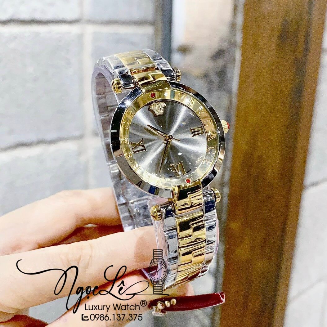 Đồng Hồ Nữ Versace Revive Dây Kim Loại Demi Vàng Mặt Xám Size 35mm Máy Thụy Sỹ