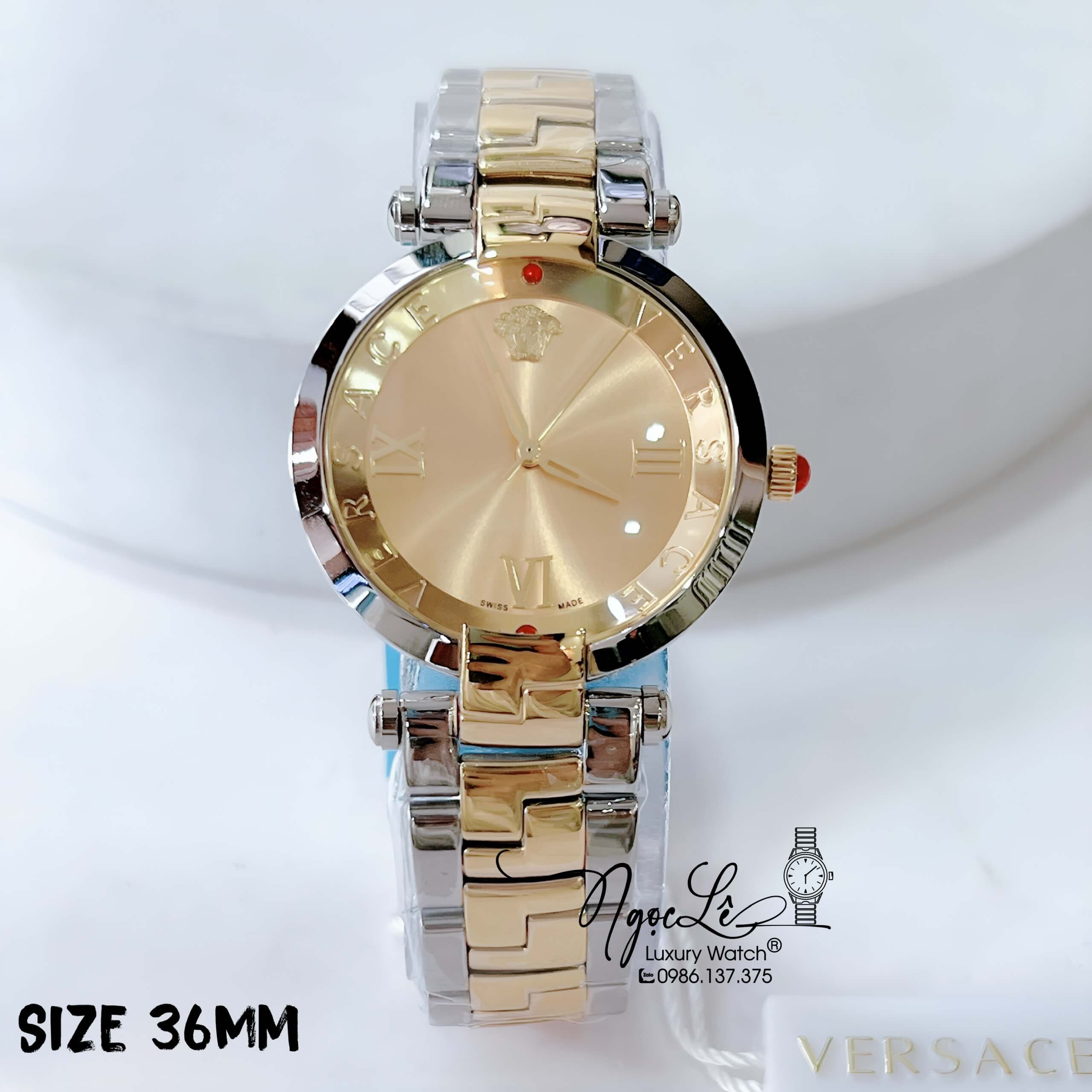 Đồng Hồ Nữ Versace Revive Dây Kim Loại Demi Vàng Mặt Vàng Size 35mm Máy Thụy Sỹ