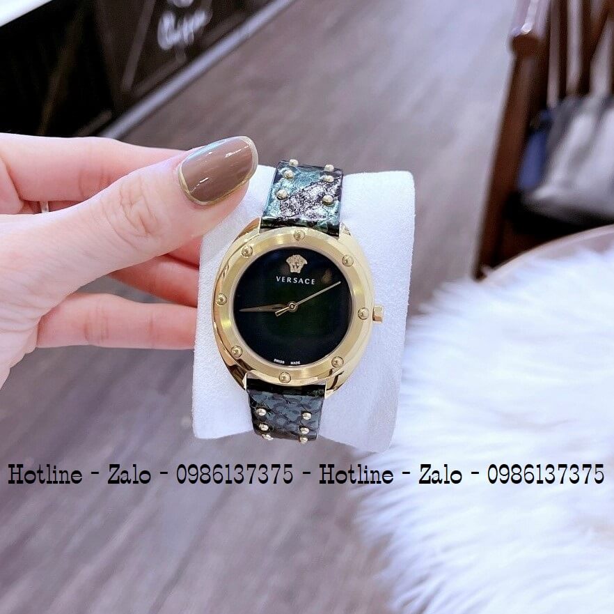 Đồng Hồ Nữ Versace Shadov Dây Da Xanh Rêu 38mm Gold