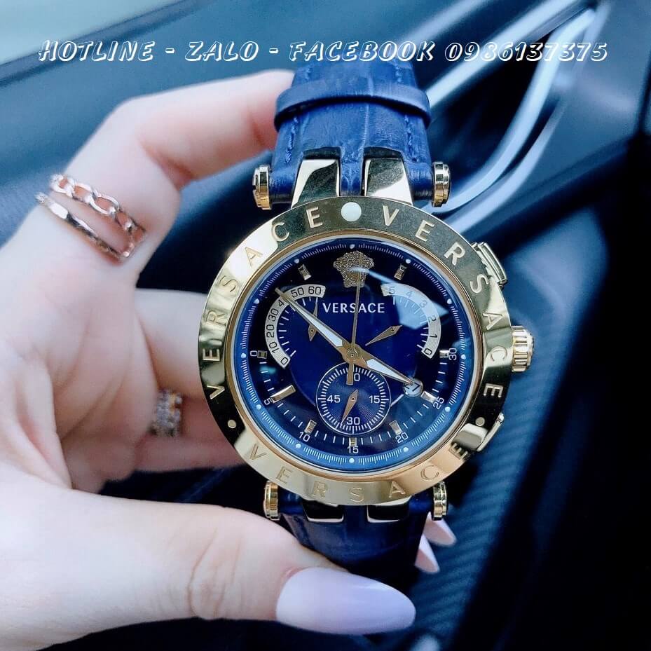 Đồng Hồ Versace Aion Nam Dây Da Xanh 6 Kim 44mm