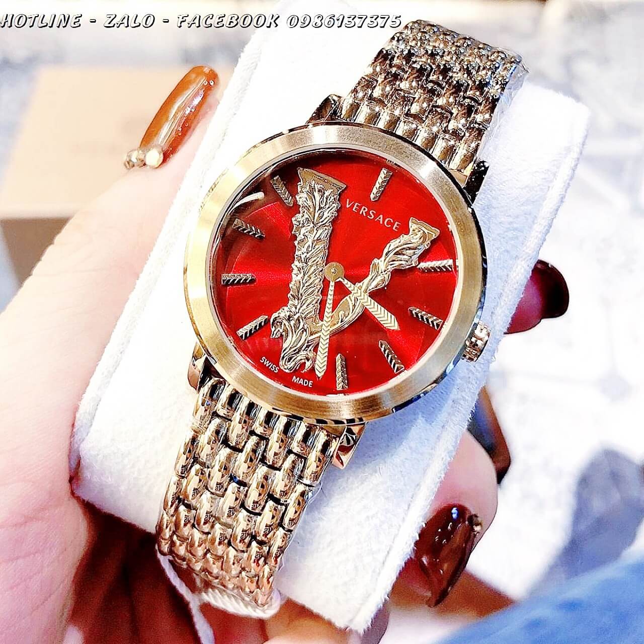 Đồng Hồ Versace Virtus Nữ Vàng Mặt Đỏ 35mm