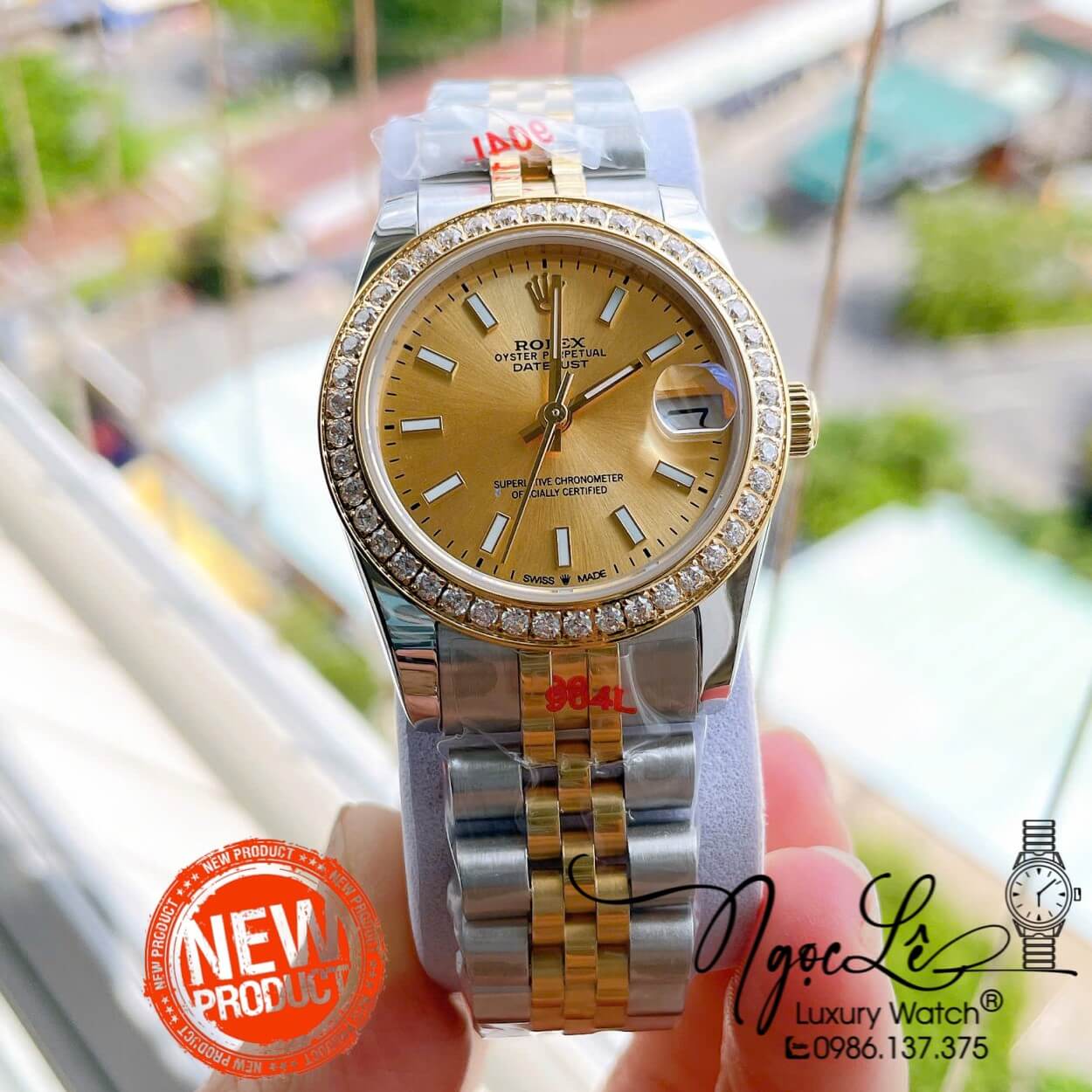 Đồng Hồ Nữ Rolex Datejust Máy Cơ Tự Động Dây Kim Loại Demi Gold Mặt Gold Niềng Đá Size 31mm