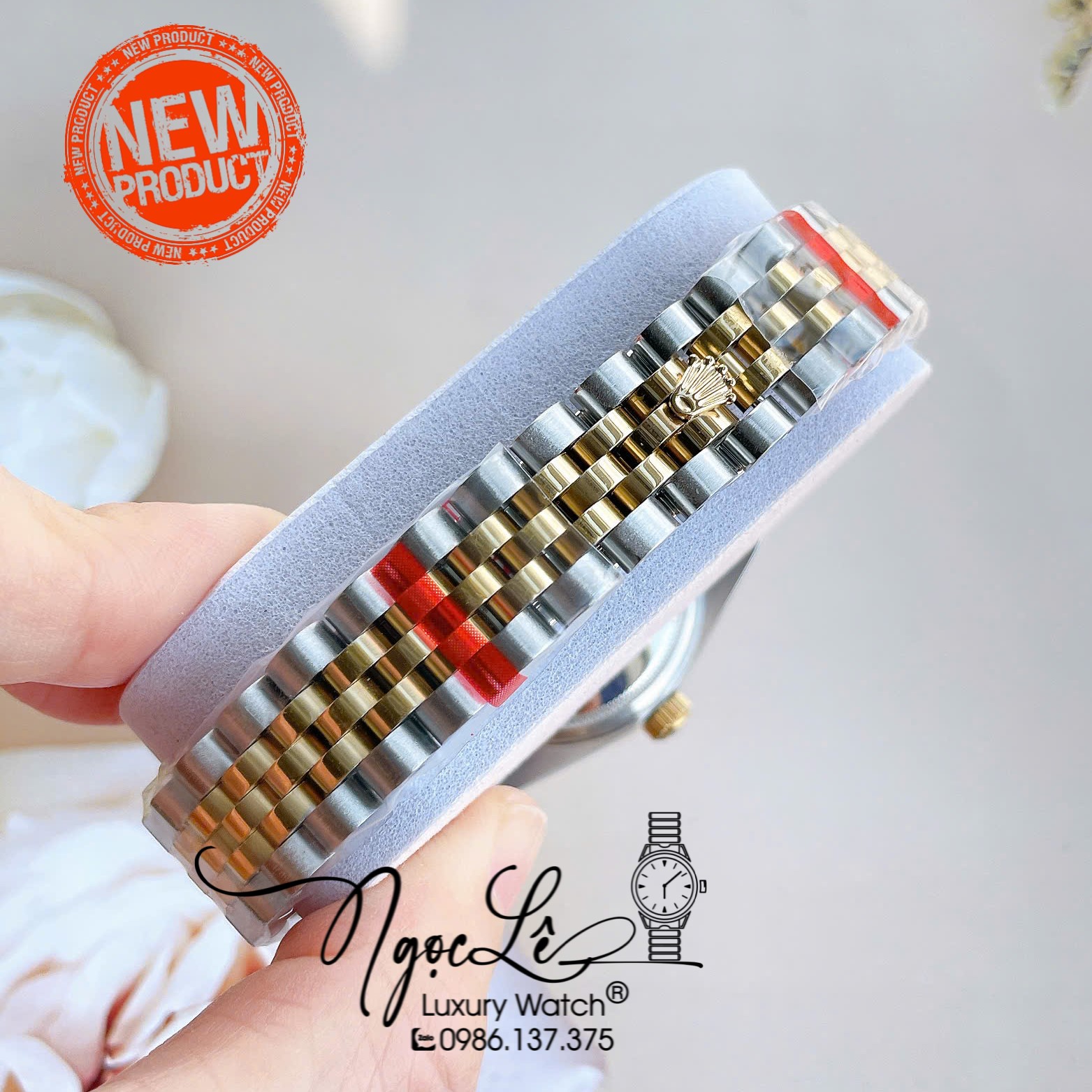 Đồng Hồ Nữ Rolex Datejust Tự Động Dây Kim Loại Demi Gold Mặt Hoa Đồng Tiền Xanh Lá Đính Đá Size 31mm