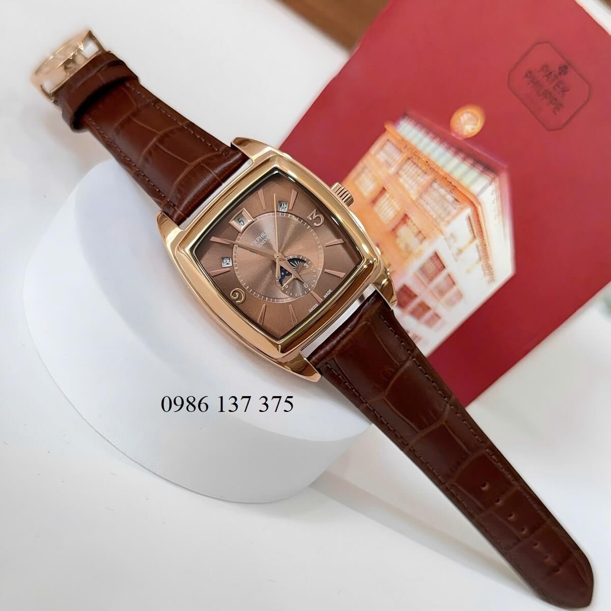 Đồng Hồ Nam Patek Philippe Gondolo Calendar 5135 Dây Da Nâu Mặt Nâu Vỏ Vàng Hồng 38mm