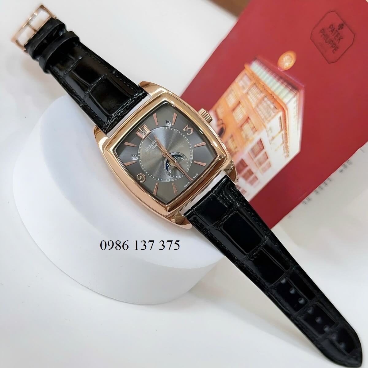 Đồng Hồ Nam Patek Philippe Gondolo Calendar 5135 Dây Da Đen Mặt Đen Vỏ Vàng Hồng 38mm