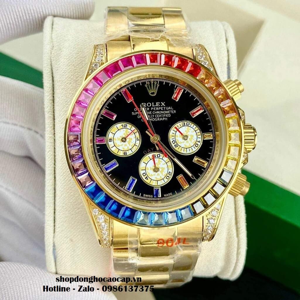 Đồng Hồ Rolex Daytona Rainbow Automatic Unisex 40mm Dây Kim Loại Vàng