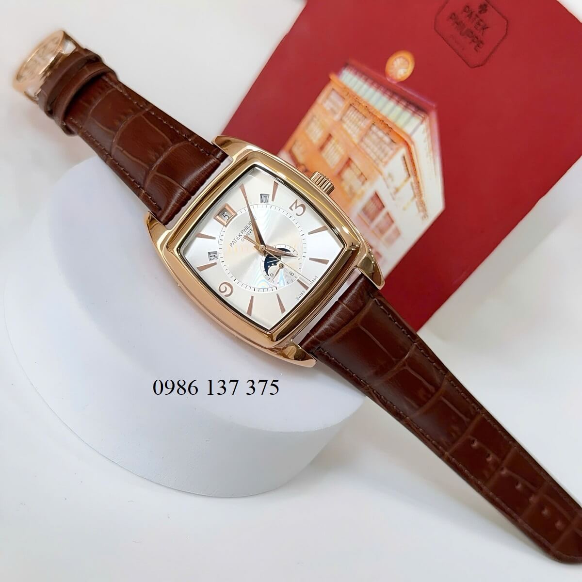 Đồng Hồ Nam Patek Philippe Gondolo Calendar 5135 Dây Da Nâu Mặt Trắng Vỏ Vàng Hồng 38mm