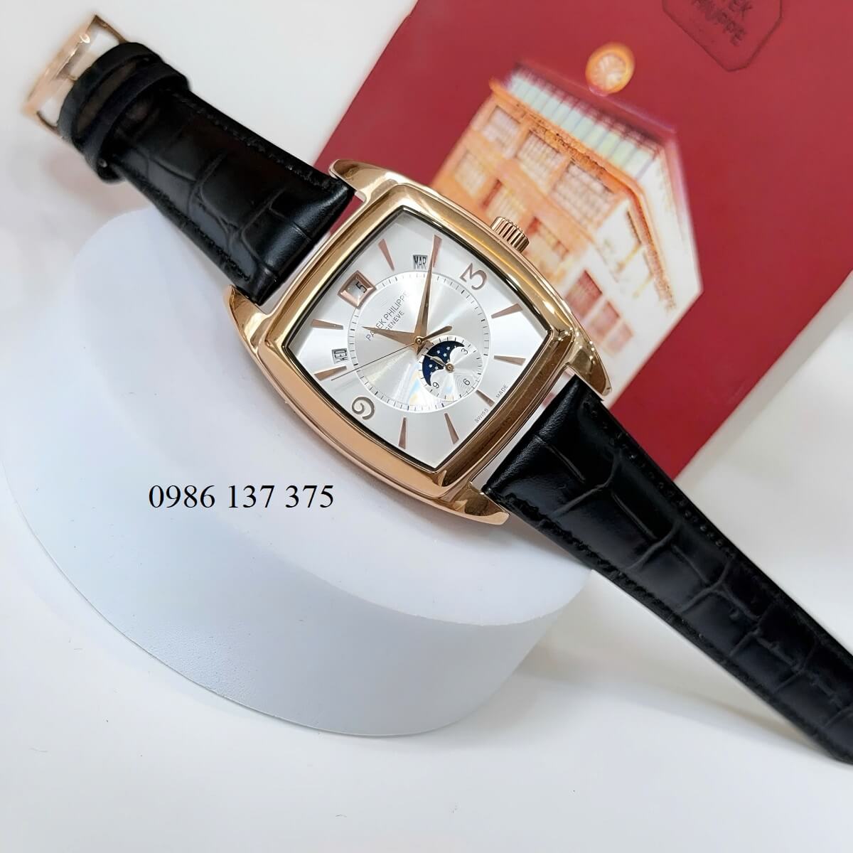 Đồng Hồ Nam Patek Philippe Gondolo Calendar 5135 Dây Da Đen Mặt Trắng Vỏ Vàng Hồng 38mm