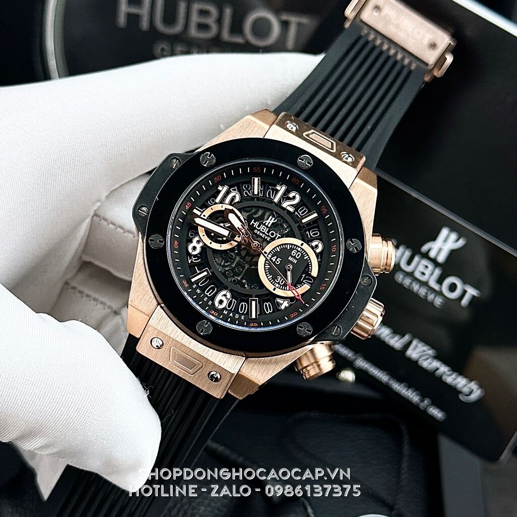 Đồng Hồ Hublot Big Bang Nam Dây Silicon Đen Vỏ Rose 45mm