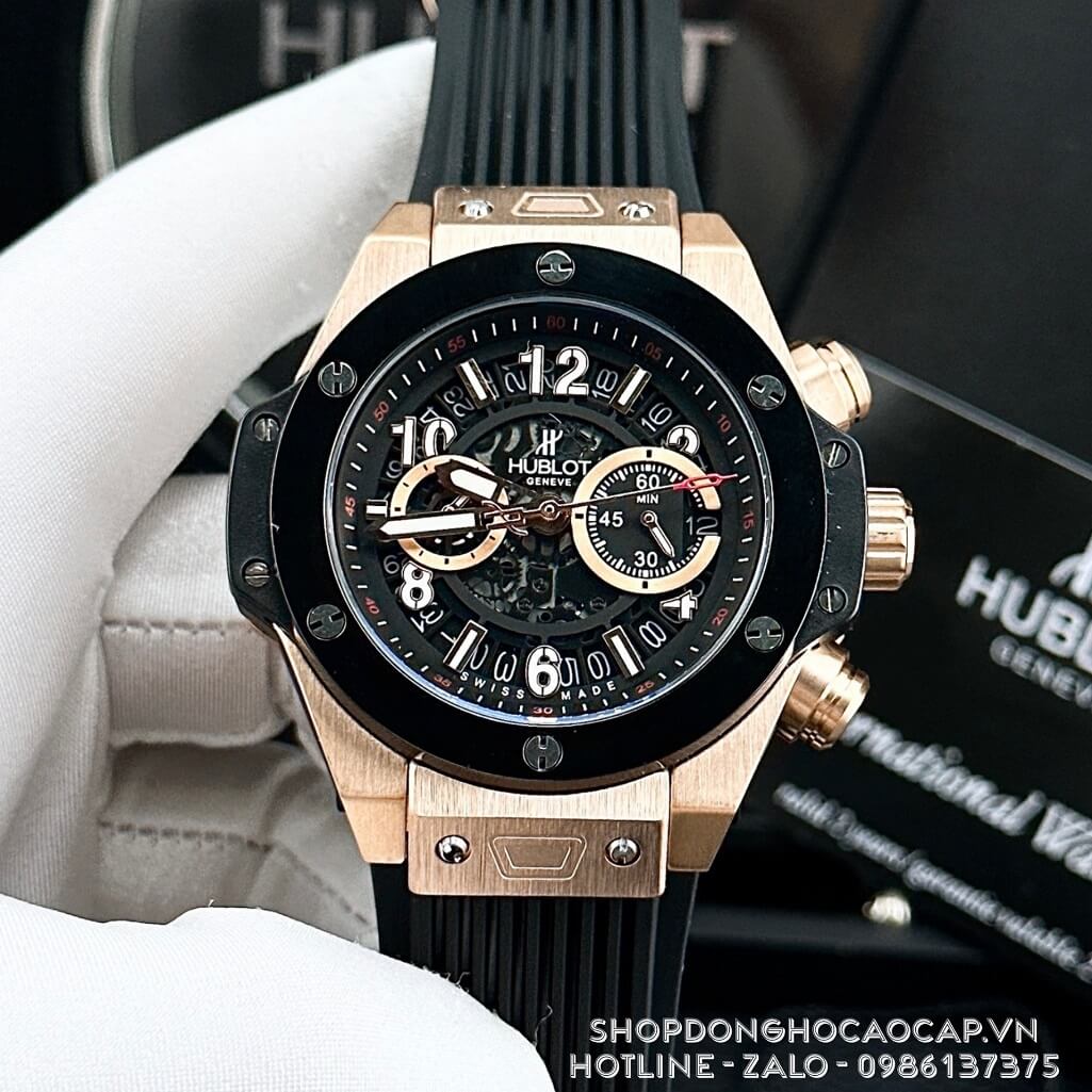 Đồng Hồ Hublot Big Bang Nam Dây Silicon Đen Vỏ Rose 45mm