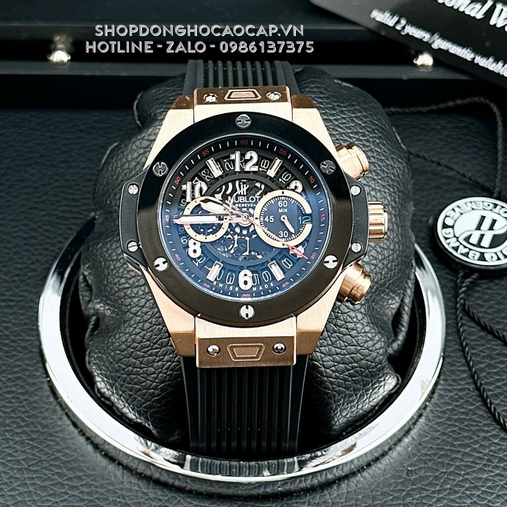 Đồng Hồ Hublot Big Bang Nam Dây Silicon Đen Vỏ Rose 45mm