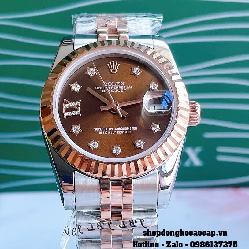 Đồng Hồ Rolex Datejust Cơ Tự Động Nữ Màu Demi Rose Mặt Nâu 31mm