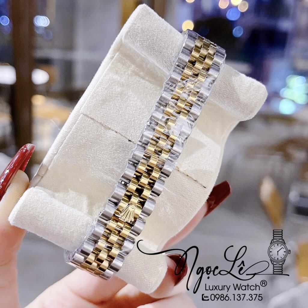 Đồng Hồ Rolex Datejust Pin Nữ Mặt Số Họa Tiết Hoa Xanh Dương Size 31mm