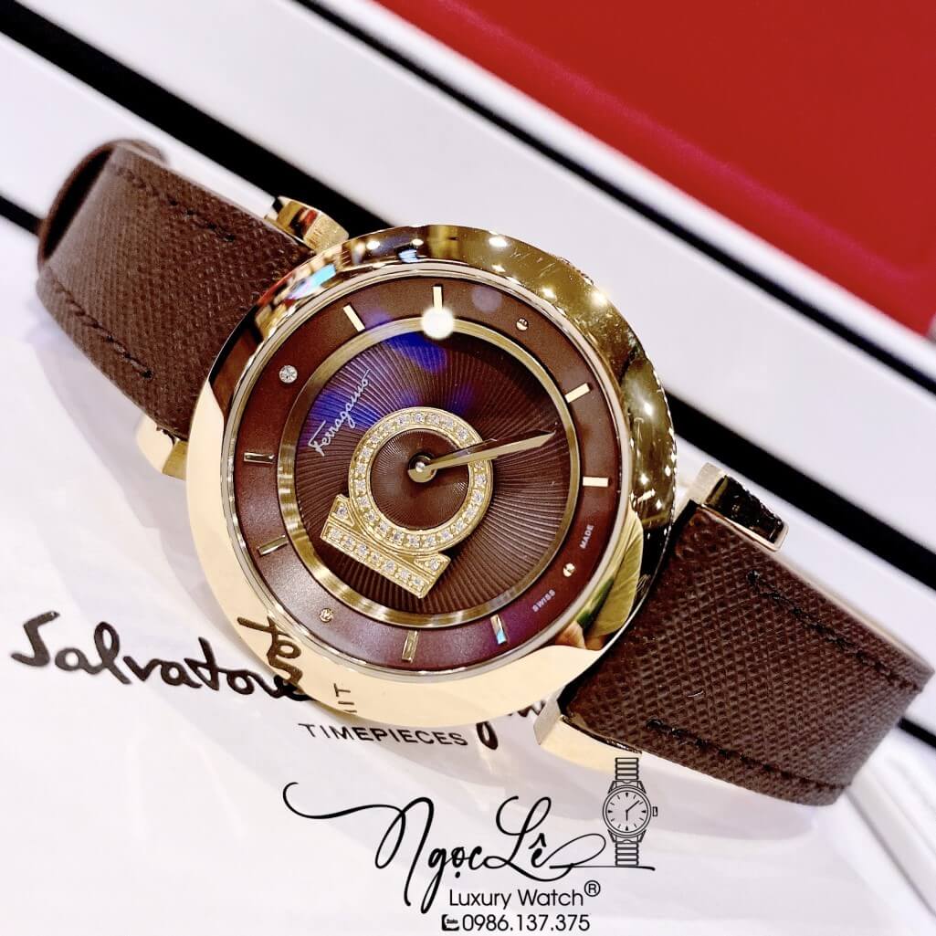 Đồng Hồ Nữ Salvatore Ferragamo Minuetto Dây Da Nâu Vỏ Gold 36mm