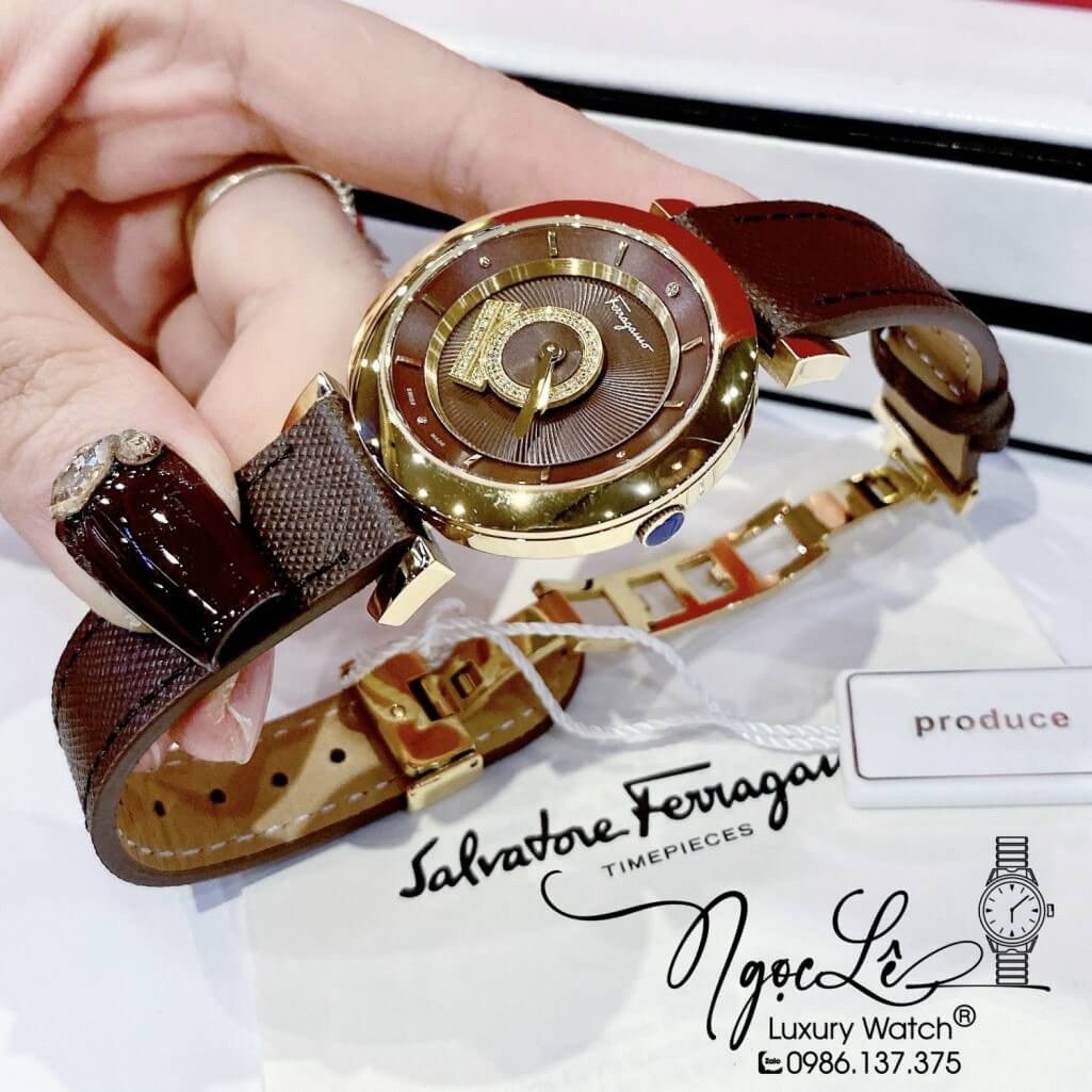 Đồng Hồ Nữ Salvatore Ferragamo Minuetto Dây Da Nâu Vỏ Gold 36mm