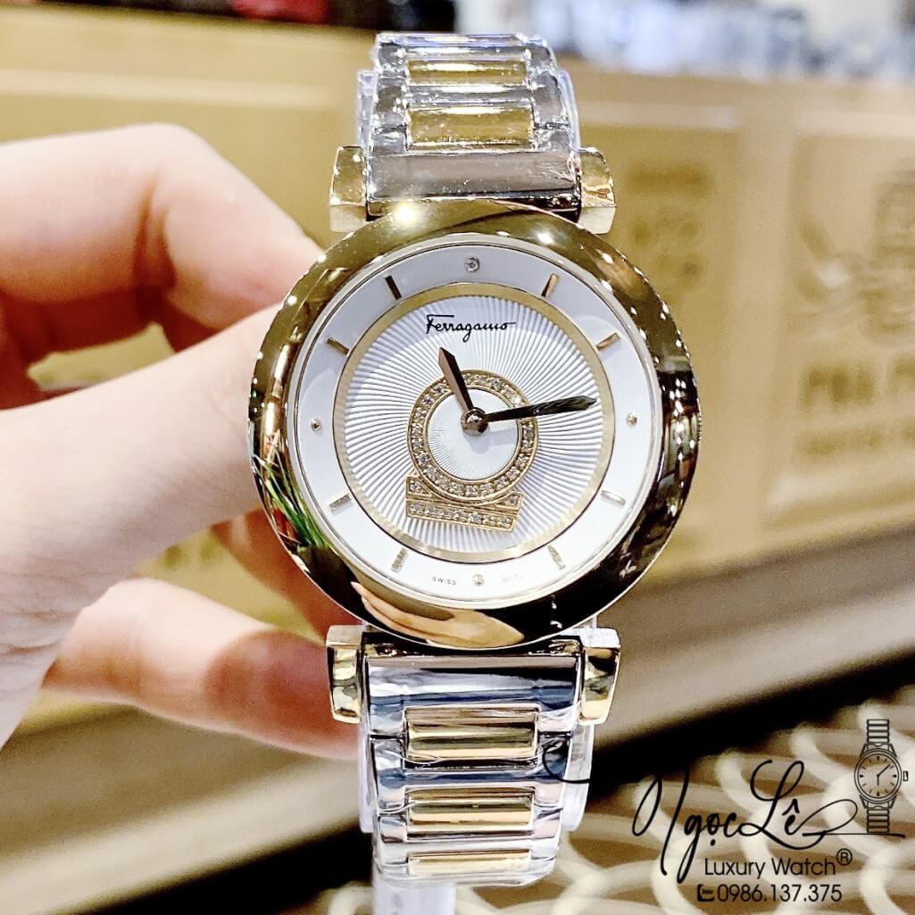 Đồng Hồ Nữ Salvatore Ferragamo Minuetto Dây Kim Loại Demi Mặt Trắng 36mm