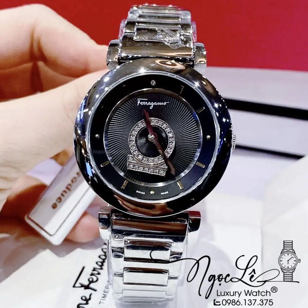 Đồng Hồ Nữ Salvatore Ferragamo Minuetto Dây Kim Loại Bạc Mặt Đen 36mm