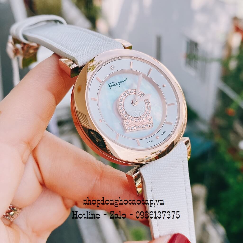 Đồng Hồ Nữ Salvatore Ferragamo Dây Da Trắng 36mm vỏ vàng hồng