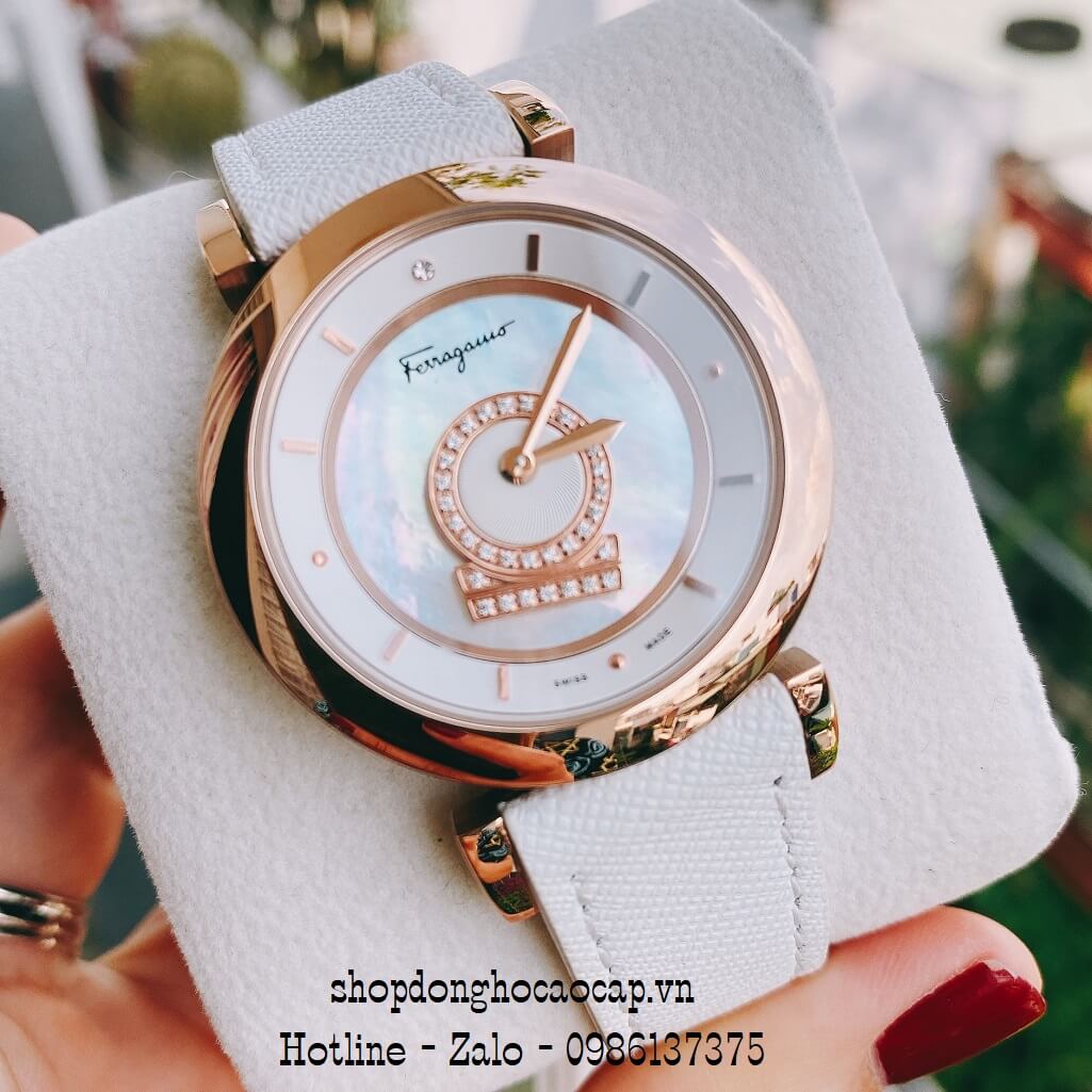 Đồng Hồ Nữ Salvatore Ferragamo Dây Da Trắng 36mm vỏ vàng hồng