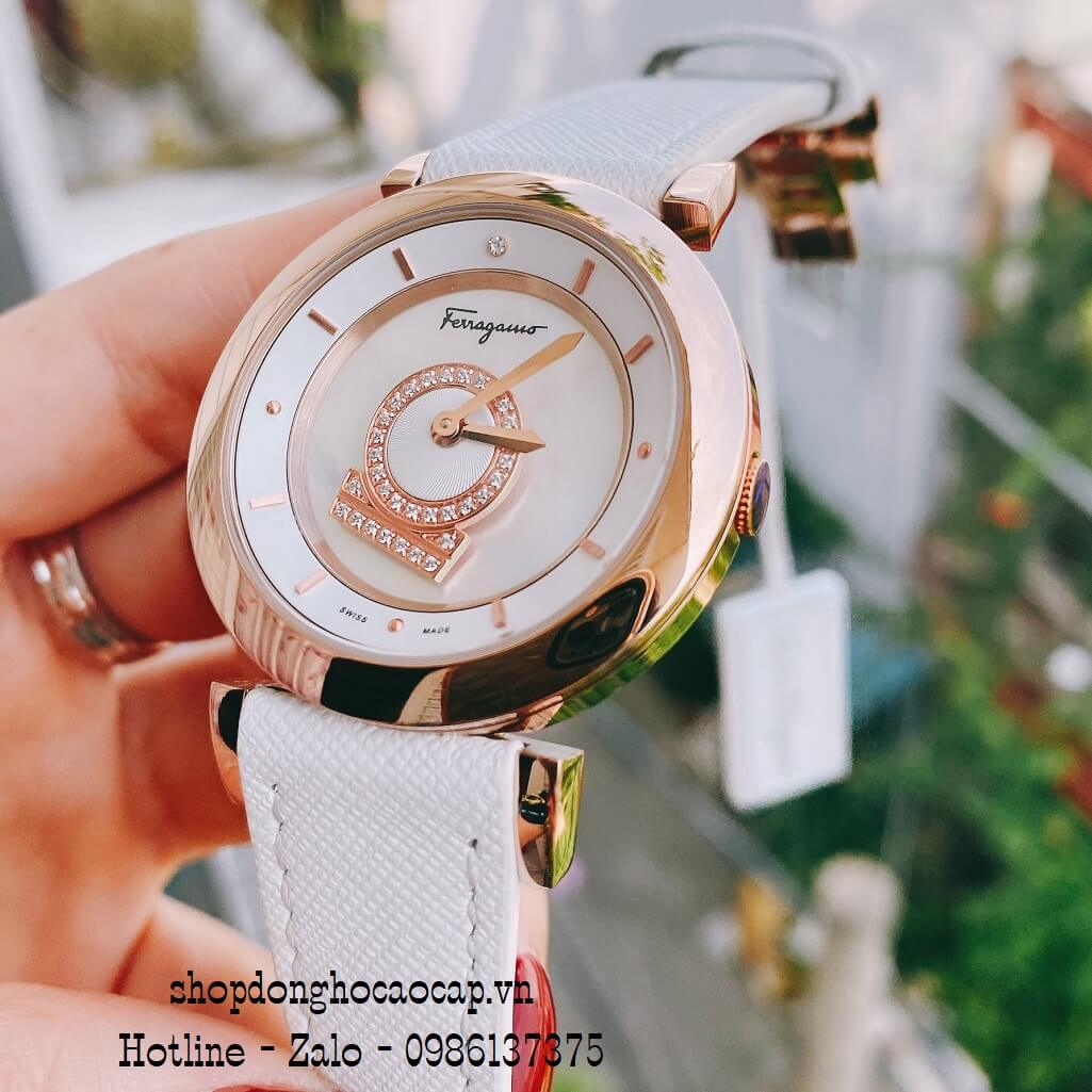 Đồng Hồ Nữ Salvatore Ferragamo Dây Da Trắng 36mm vỏ vàng hồng