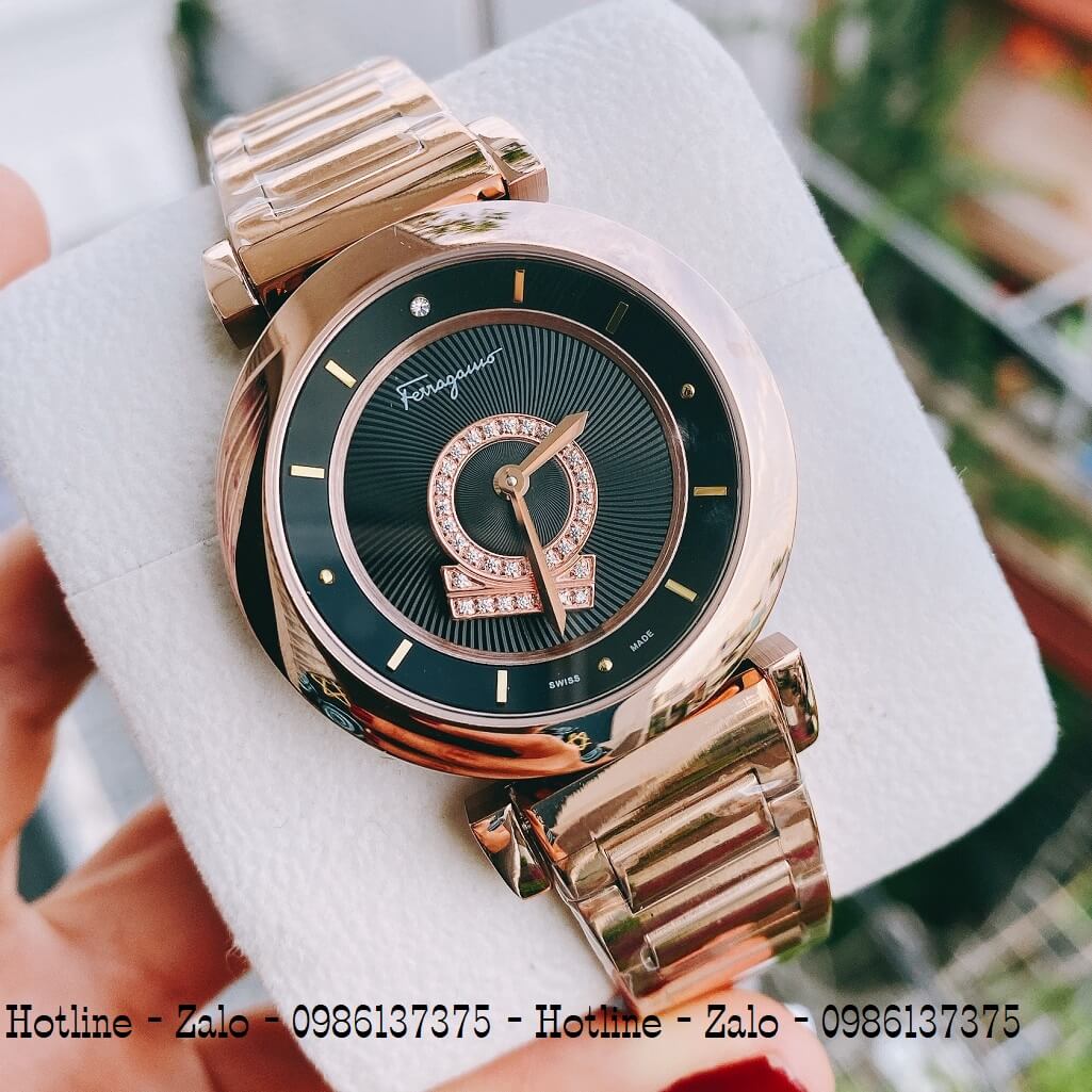 Đồng Hồ Nữ Salvatore Ferragamo Minuetto Vàng Hồng Mặt Đen 36mm