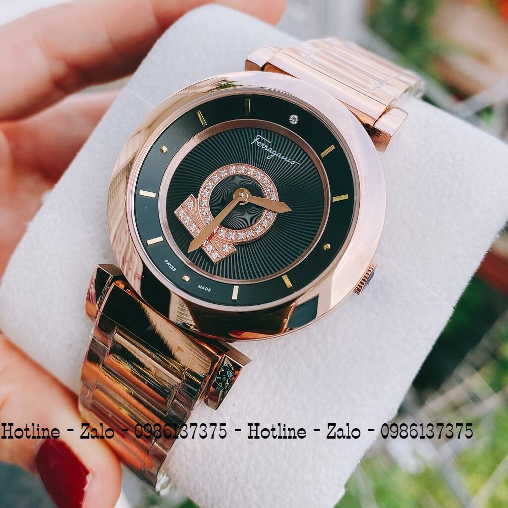 Đồng Hồ Nữ Salvatore Ferragamo Minuetto Vàng Hồng Mặt Đen 36mm