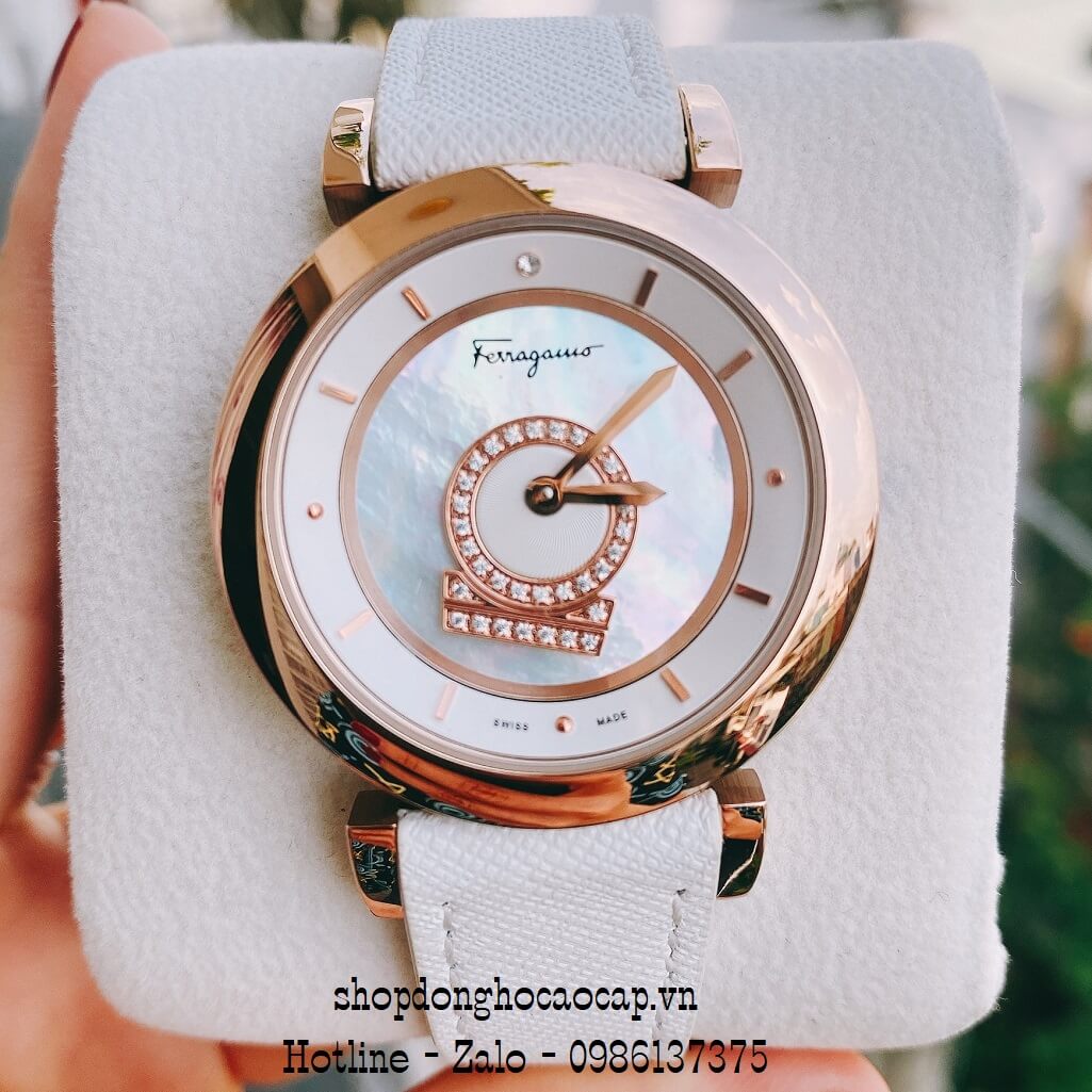 Đồng Hồ Nữ Salvatore Ferragamo Dây Da Trắng 36mm vỏ vàng hồng