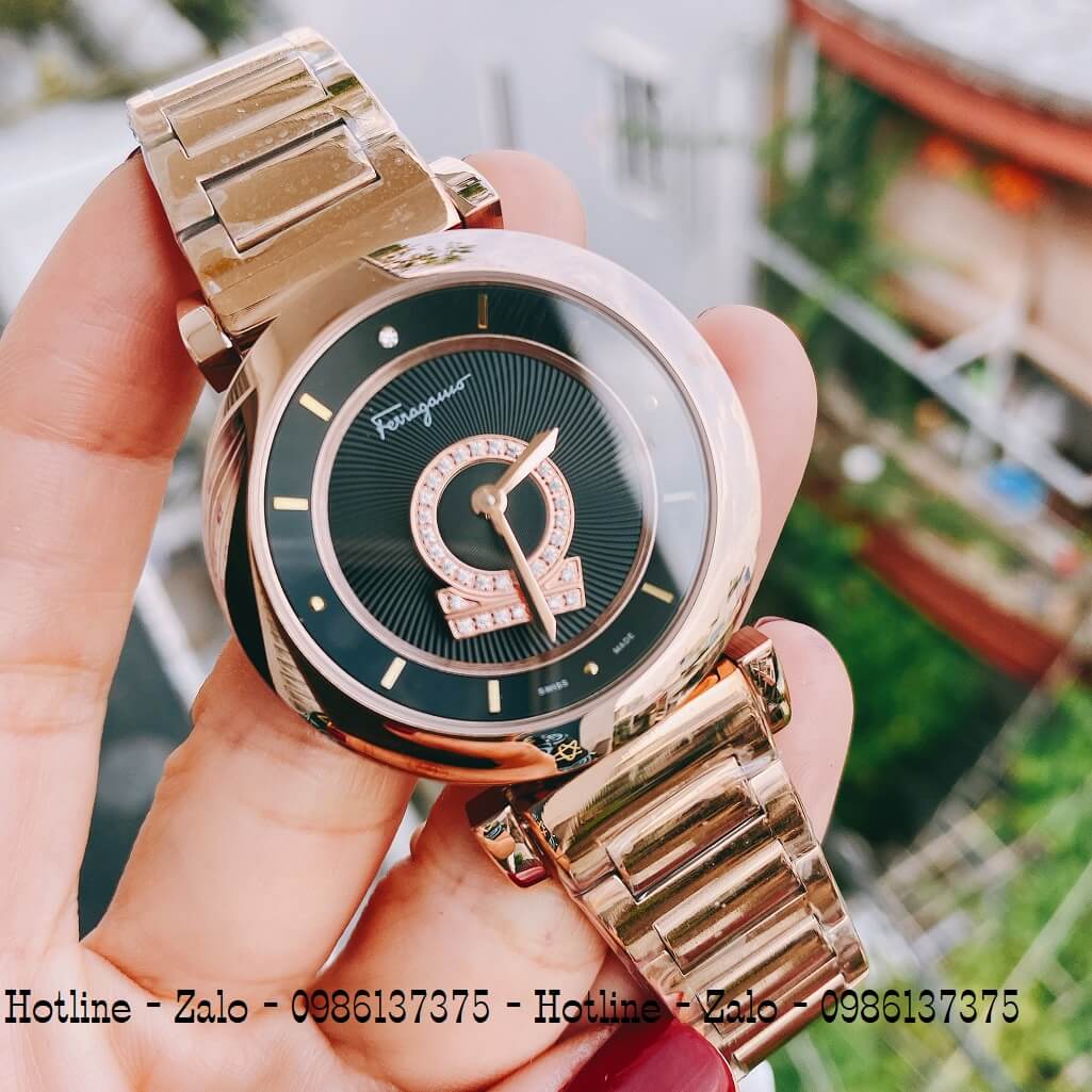 Đồng Hồ Nữ Salvatore Ferragamo Minuetto Vàng Hồng Mặt Đen 36mm