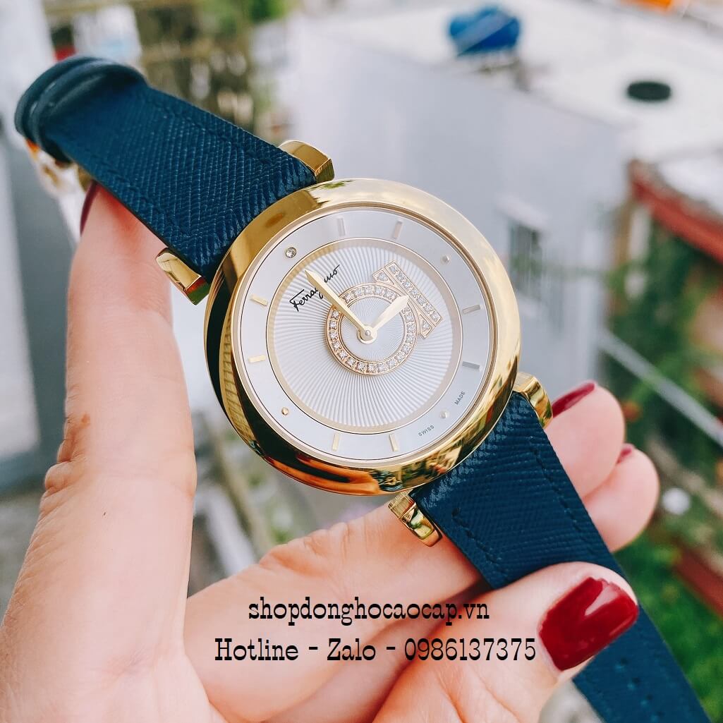 Đồng Hồ Nữ Salvatore Ferragamo Minuetto Dây Da Xanh Mặt Trắng