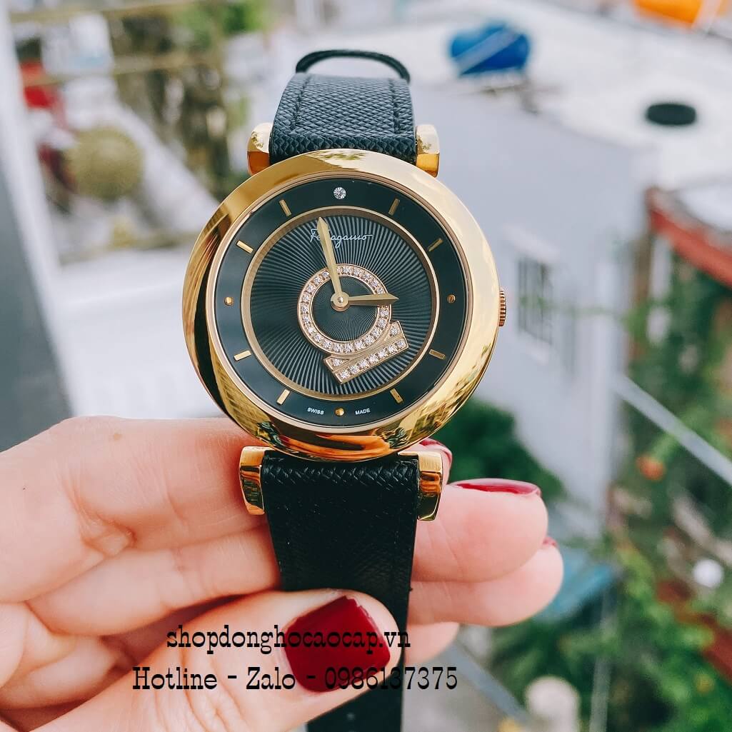 Đồng Hồ Nữ Salvatore Ferragamo Minuetto  Dây Da Đen Mặt Đen 36mm