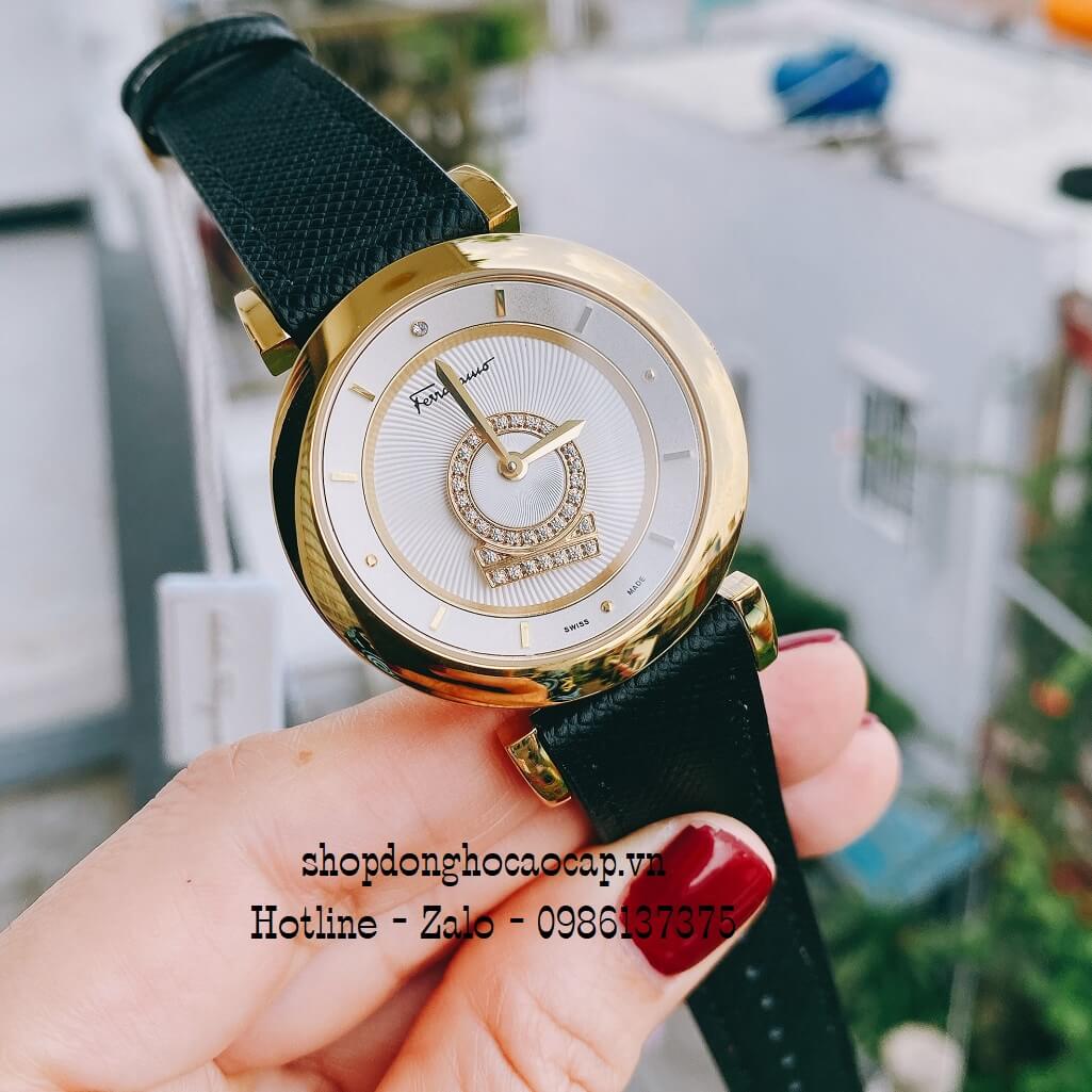 Đồng Hồ Nữ Salvatore Ferragamo Minuetto Dây Da Đen Mặt Trắng 36mm