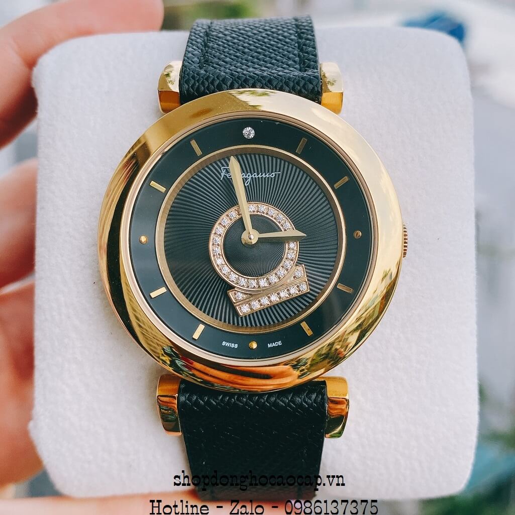 Đồng Hồ Nữ Salvatore Ferragamo Minuetto Dây Da Đen Mặt Đen 36mm