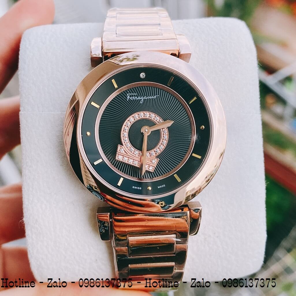 Đồng Hồ Nữ Salvatore Ferragamo Minuetto Vàng Hồng Mặt Đen 36mm