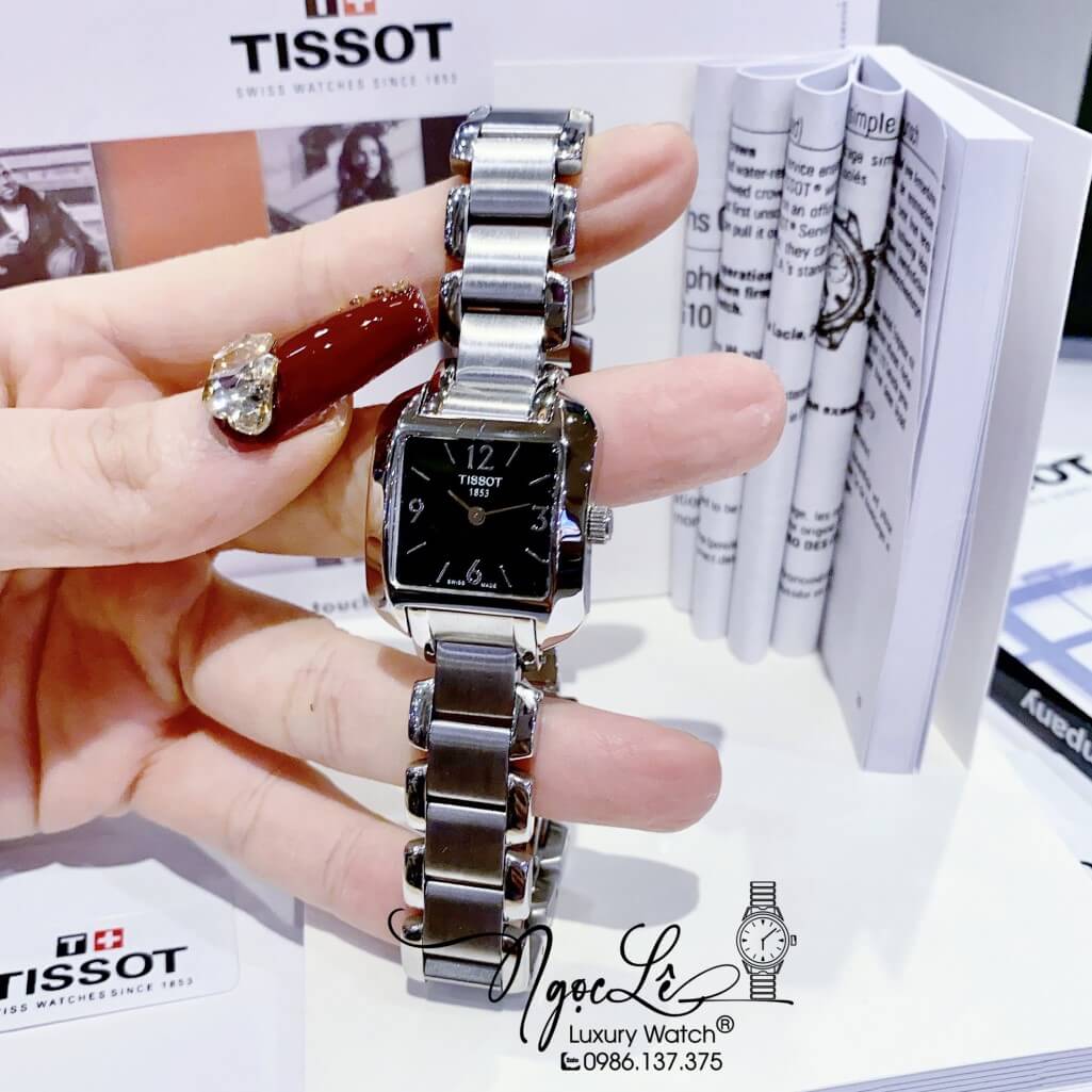 Đồng Hồ Tissot Nữ Dây Bạc Mặt Vuông Đen Size 22mm Cao Cấp