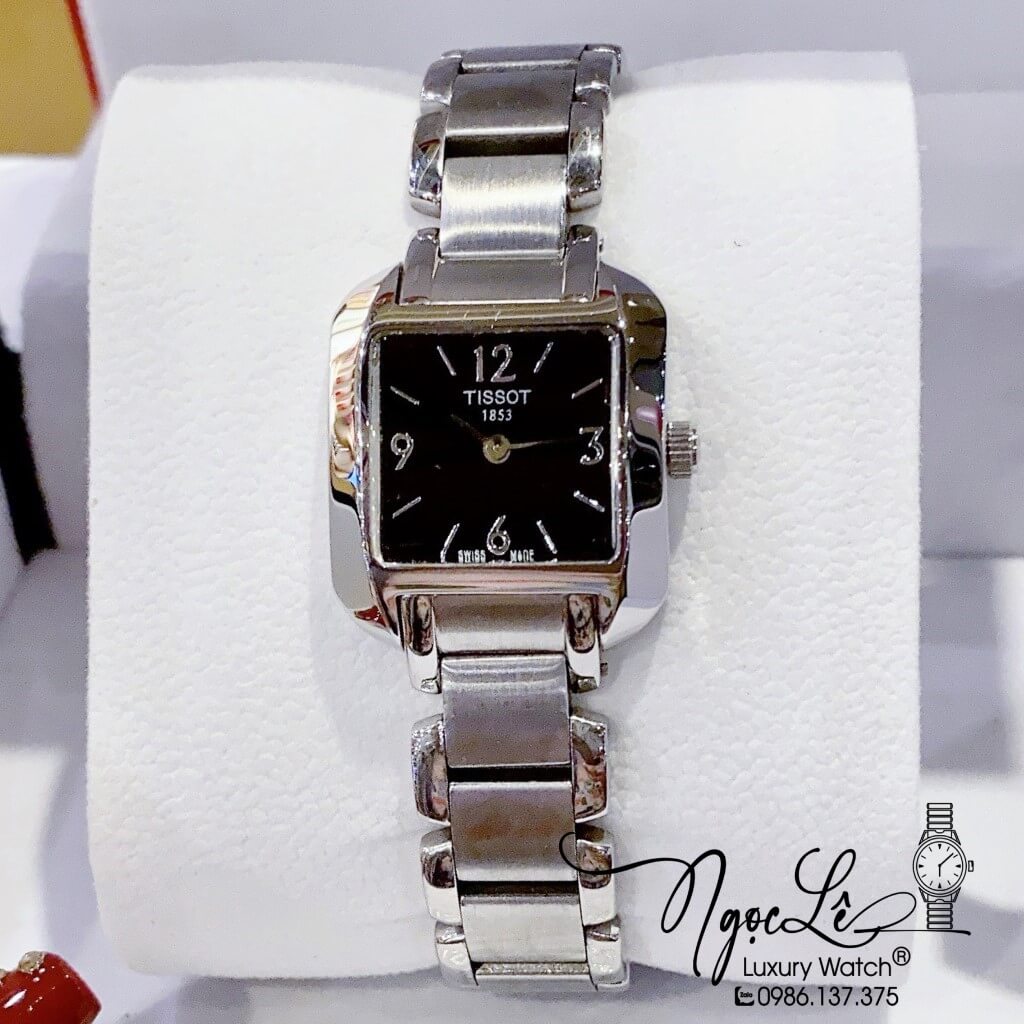 Đồng Hồ Tissot Nữ Dây Bạc Mặt Vuông Đen Size 22mm