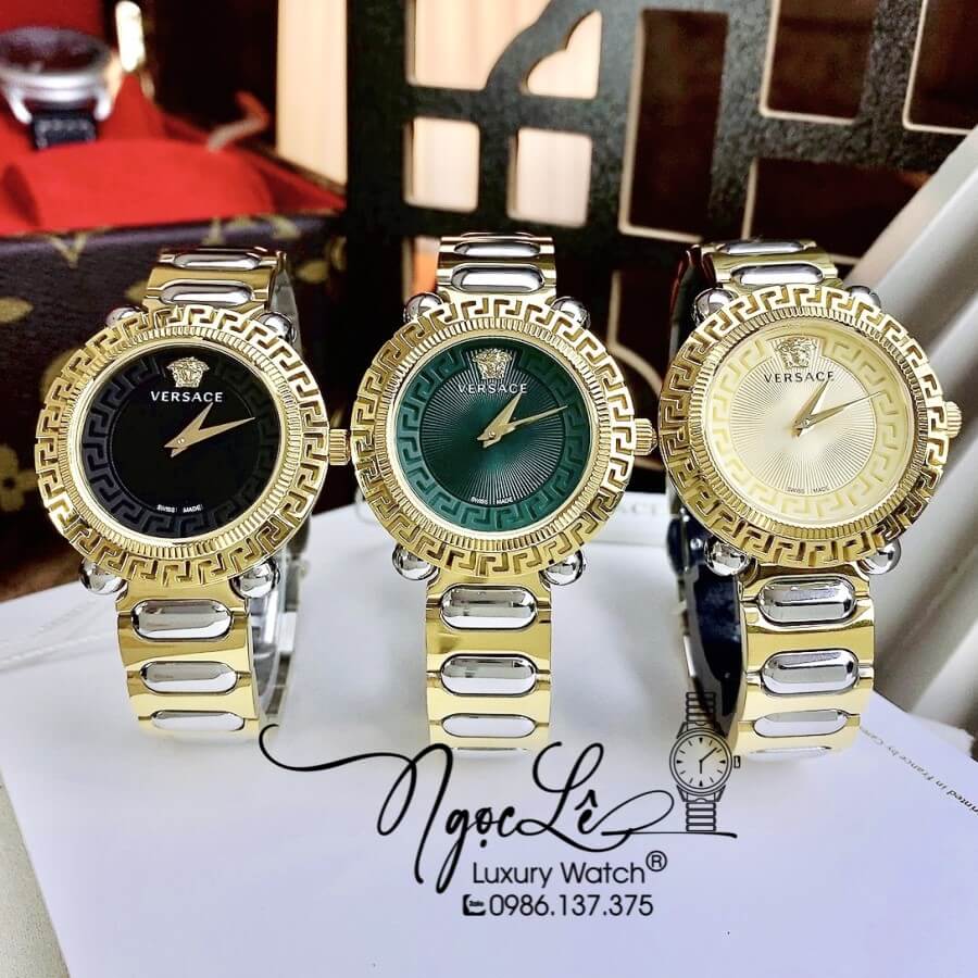 Đồng Hồ Nữ Versace Greca Twist Dây Kim Loại Demi Mặt Vàng Size 35mm