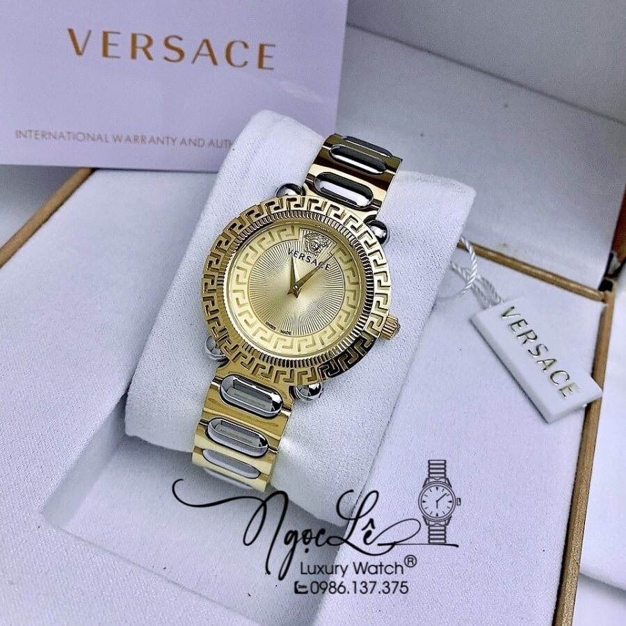 Đồng Hồ Nữ Versace Greca Twist Dây Kim Loại Demi Mặt Vàng Size 35mm
