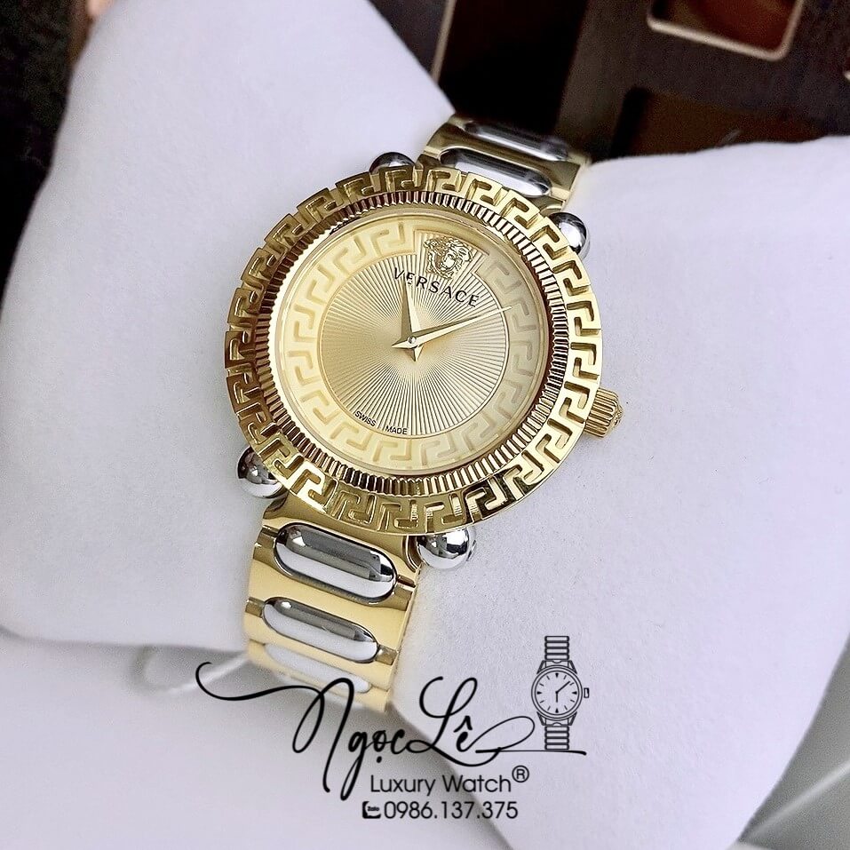 Đồng Hồ Nữ Versace Greca Twist Dây Kim Loại Demi Mặt Vàng Size 35mm