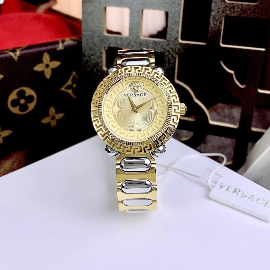 Đồng Hồ Nữ Versace Greca Twist Dây Kim Loại Demi Mặt Vàng Size 35mm