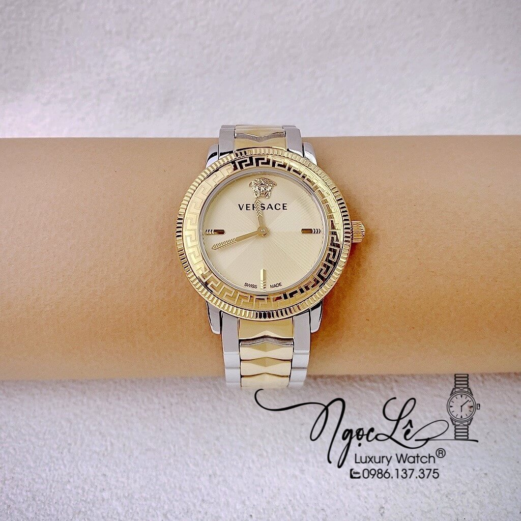 Đồng Hồ Nữ Versace V-Tribute Dây Kim Loại Demi Mặt Vàng Size 36mm