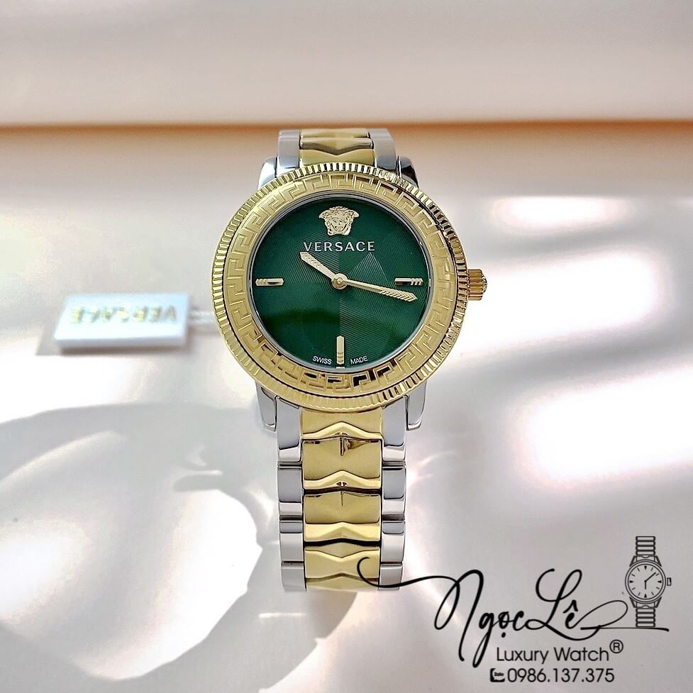 Đồng Hồ Nữ Versace V-Tribute Dây Kim Loại Demi Mặt Xanh Lá Size 36mm