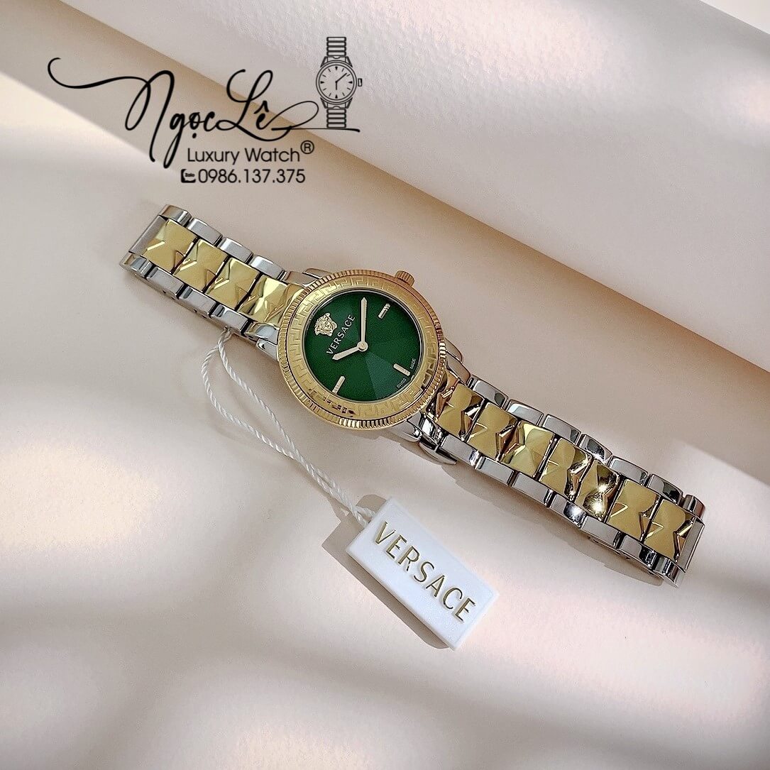 Đồng Hồ Nữ Versace V-Tribute Dây Kim Loại Demi Mặt Xanh Lá Size 36mm