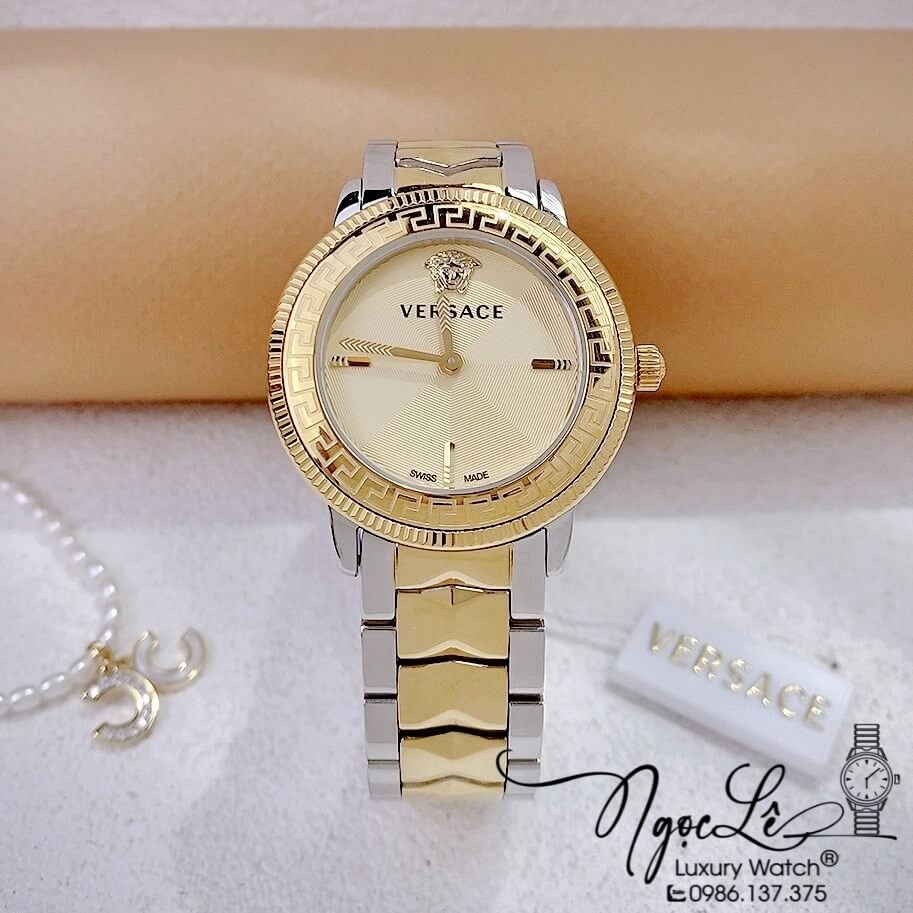 Đồng Hồ Nữ Versace V-Tribute Dây Kim Loại Demi Mặt Vàng Size 36mm