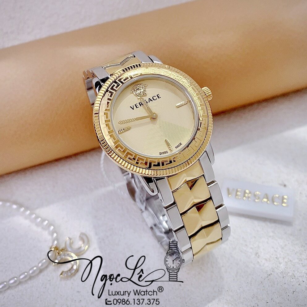 Đồng Hồ Nữ Versace V-Tribute Dây Kim Loại Demi Mặt Vàng Size 36mm