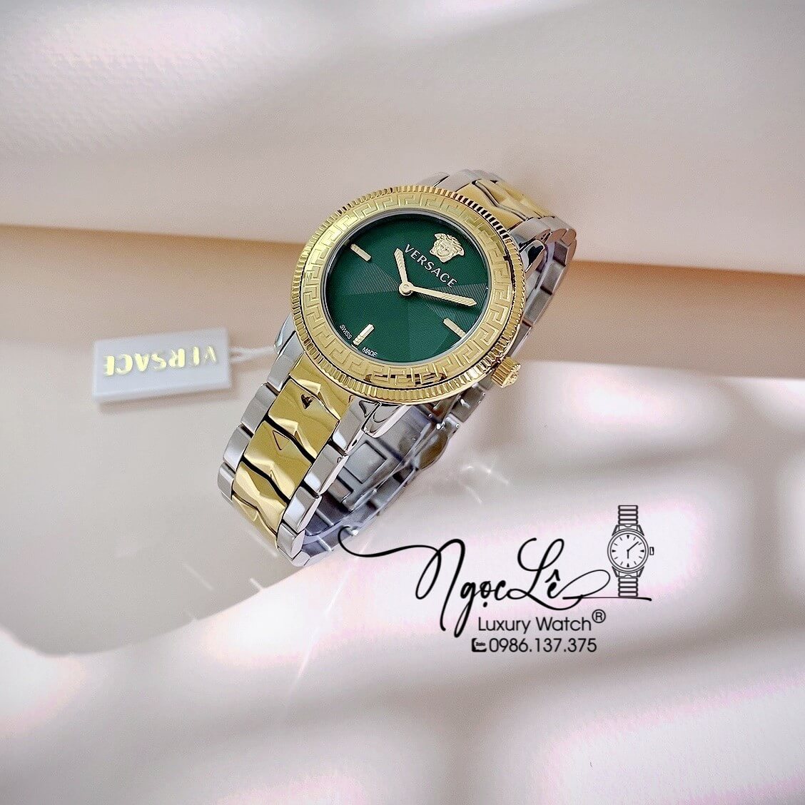 Đồng Hồ Nữ Versace V-Tribute Dây Kim Loại Demi Mặt Xanh Lá Size 36mm