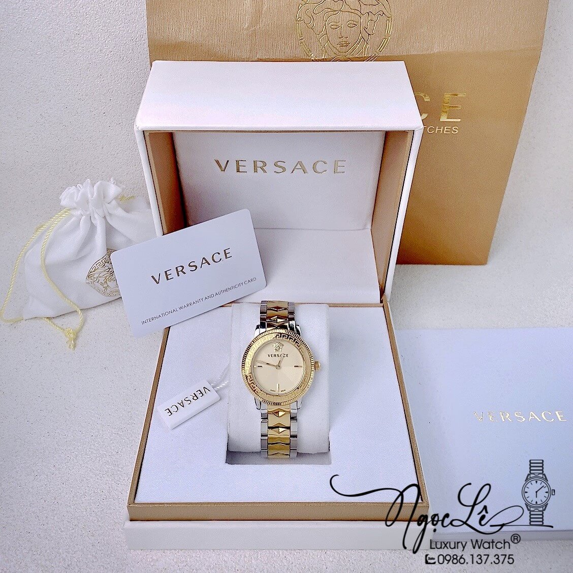 Đồng Hồ Nữ Versace V-Tribute Dây Kim Loại Demi Mặt Vàng Size 36mm